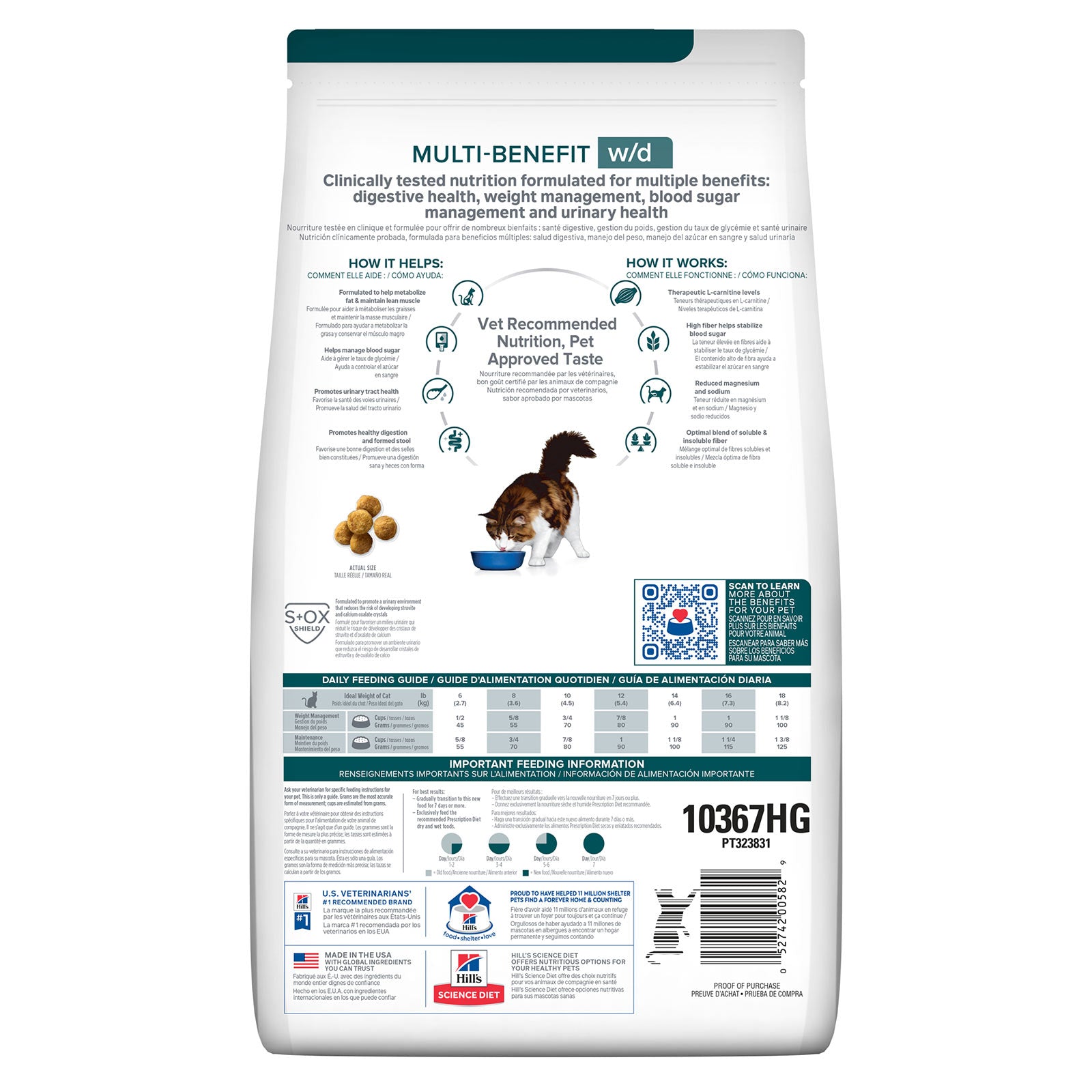 Dog food package with nutritional information on a white background