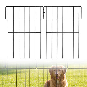 Dog fence with a dog peeking through on a grassy background at Pet Servo
