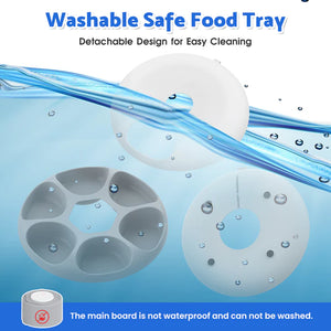 Washable safe food tray with detachable design for easy cleaning on a blue water background.