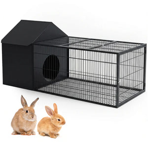 Pet cage with a roof and two rabbits on a white background at Pet Servo