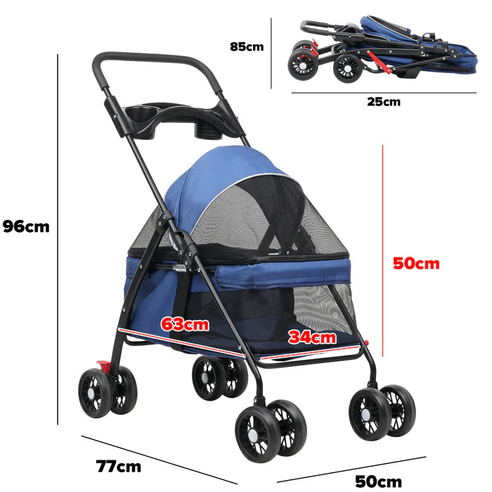 Advwin - Pet Stroller Dog Carrier Foldable 4-Wheel