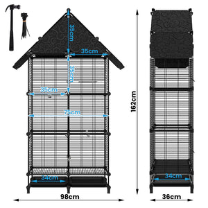 Dimensions of a bird cage with measurements indicated