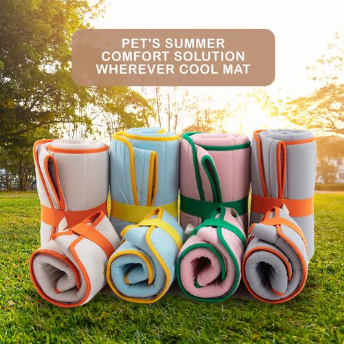 Paw Mate - Banhamsisun Large Beige Pet Dog Cooling Mat Non-Slip Travel Roll Up Cool Pad Bed Outdoor