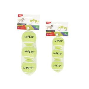 Two packages of M-Pets dog tennis balls on a white background at Pet Servo