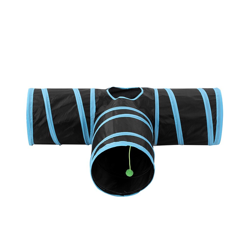 Black pet tunnel with blue stripes on a white background at Pet Servo