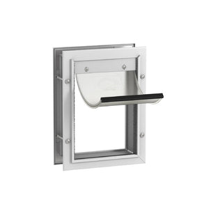 Deluxe Aluminium Pet Door Dog door small with a white frame and black flap on a white background at Pet Servo