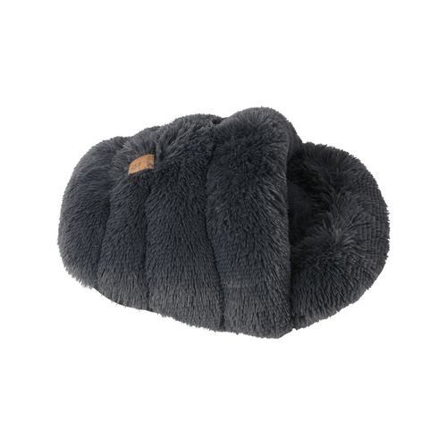 Charlie's - Shaggy Faux Fur Igloo Cat Cave Bed side image - Charcoal - petservo