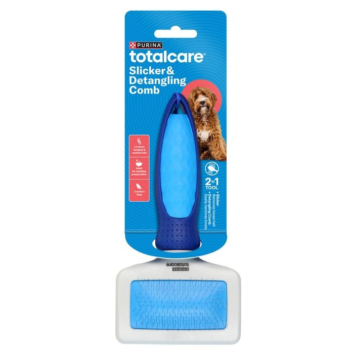 Purina TotalCare slicker and detangling comb on a white background at Pet Servo