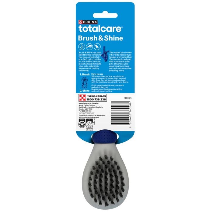 Purina totalcare Brush & Shine product packaging on a white background at et Servo