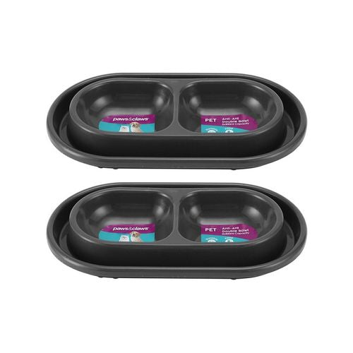 Paws and Claws - Anti-Ant Double Pet Dog Bowl 27x16x4cm Dark Grey - 2PK