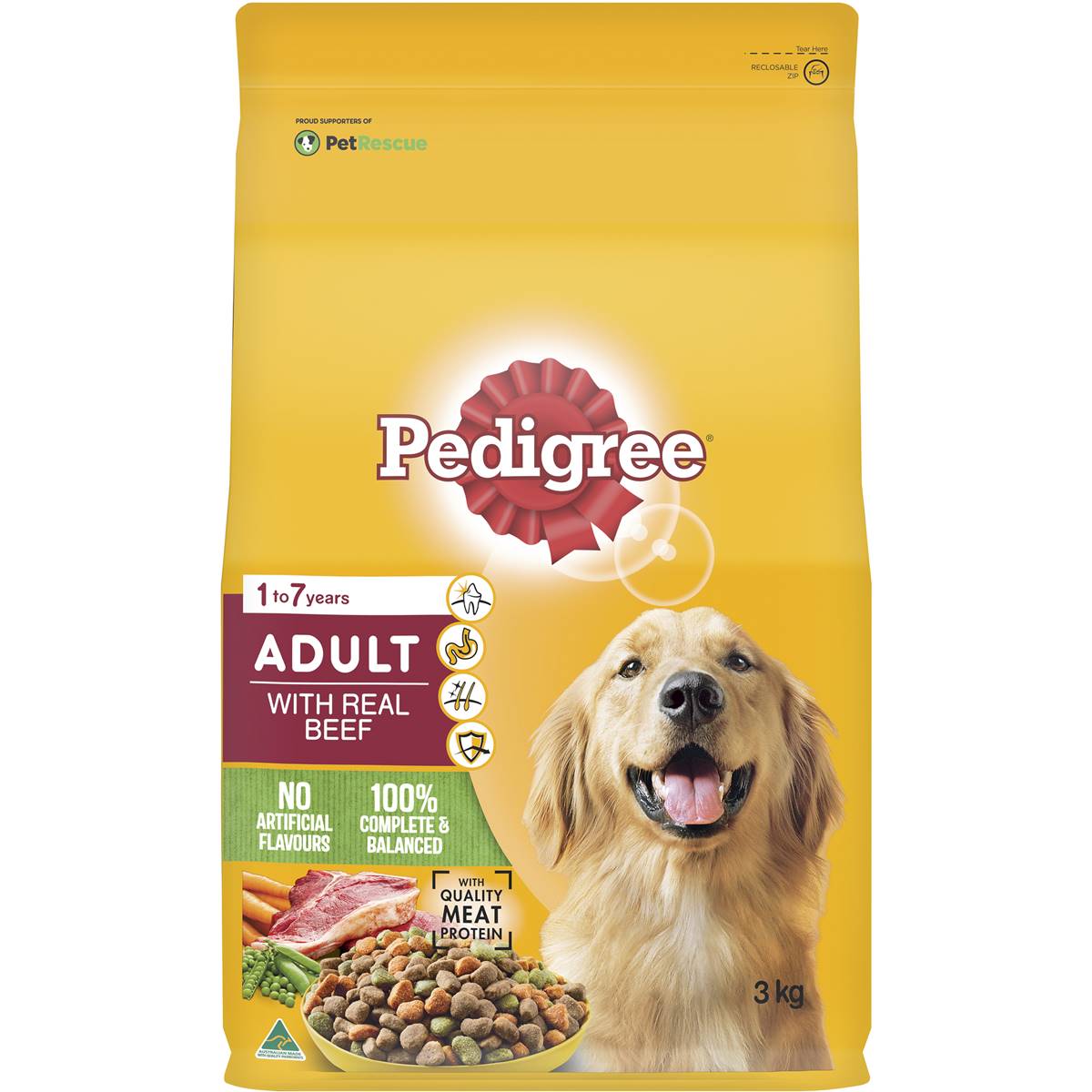 Pedigree - Adult Dry Dog Food With Real Beef 3kg - Petservo
