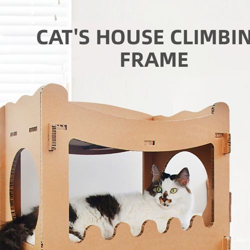 YES4PETS Cat Cardboard House Tower Condo Scratcher - Double Storey-1