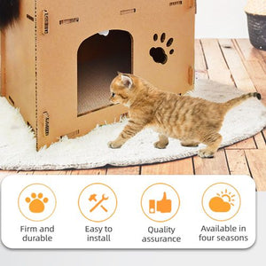 YES4PETS Cat Cardboard House Tower Condo Scratcher - Double Storey-2