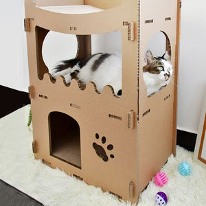 YES4PETS Cat Cardboard House Tower Condo Scratcher - Double Storey-3