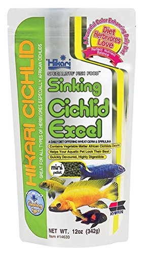 Hikari Cichlid Excel sinking fish food packaging with colorful cichlids on a white background at Pet Servo