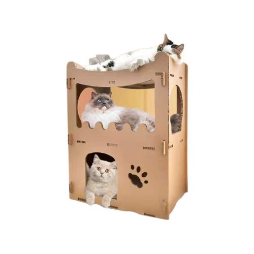 YES4PETS Cat Cardboard House Tower Condo Scratcher - Double Storey