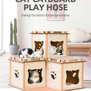 YES4PETS Cat Cardboard House Tower Scratcher Post & Mat - PetServo