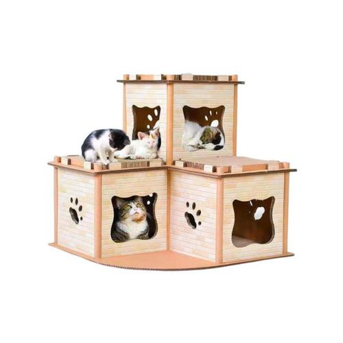 YES4PETS Cat Cardboard House Tower Scratcher Post & Mat - PetServo