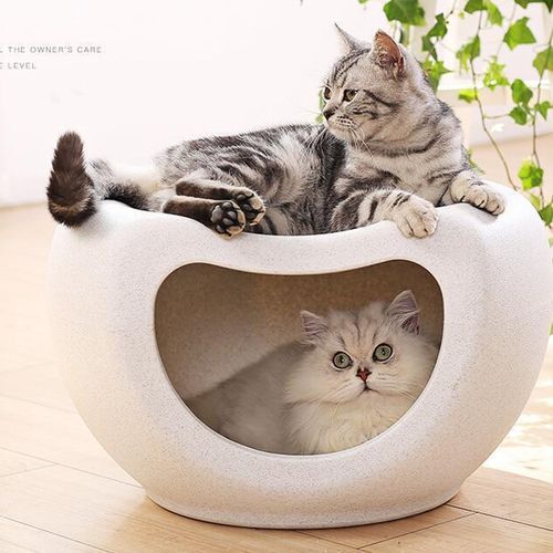 YES4PETS Cat Bed Cave & Small Dog House White Igloo Pod - Pet Servo
