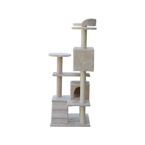YES4PETS 130cm Beige Cat Scratching Post Tree with Scratcher Pole - PetServo-1