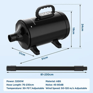 Advwin - 2000W Pet Dryer Smart LCD Display Black - petservo