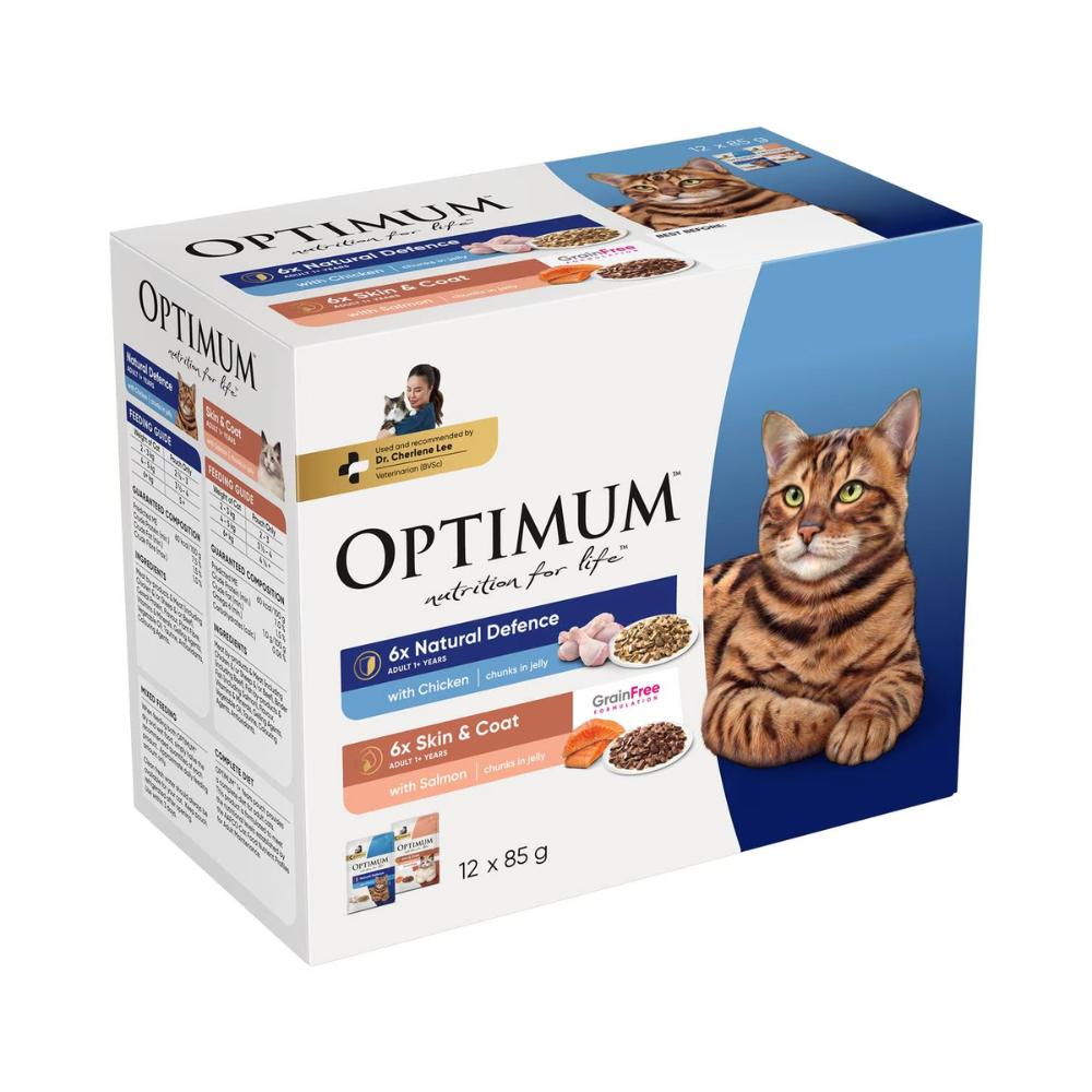 Optimum Wet Cat Food 6 Natural Defences 6 Skin Coat 85g X 12 Pack Petservo Pet Servo