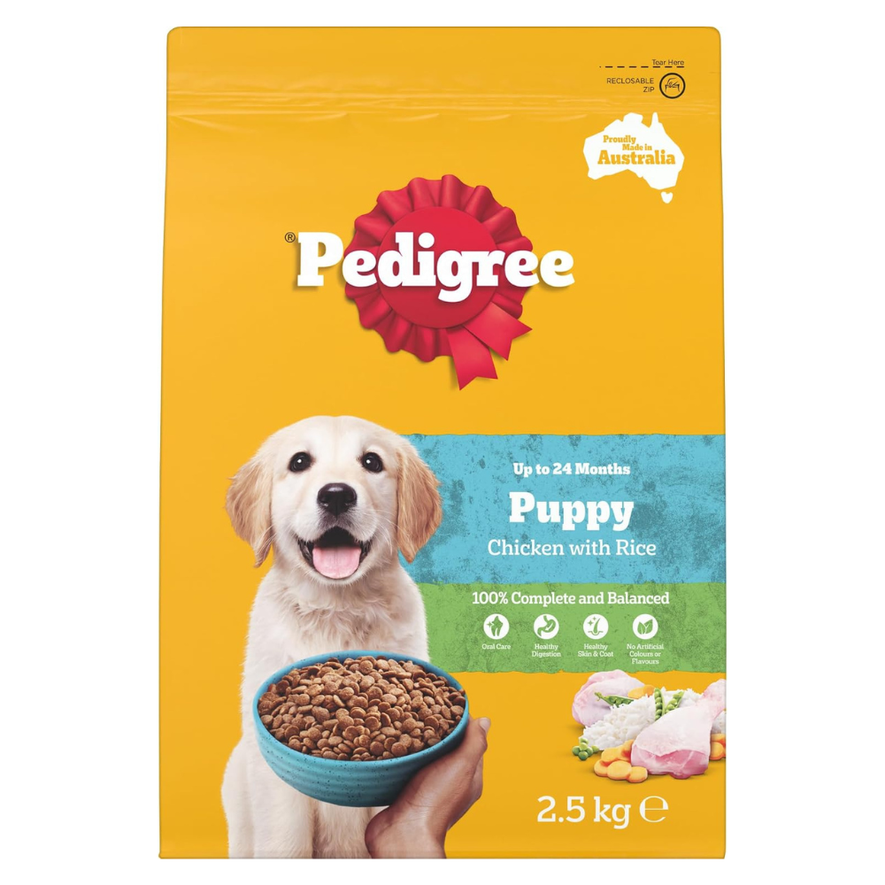 PEDIGREE Puppy Dry Dog Food Chicken with Rice 2.5kg, 4 Pack Petservo