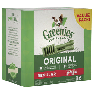 Box of Greenies dental treats 1kg for dogs with a green and white design at Pet Servo