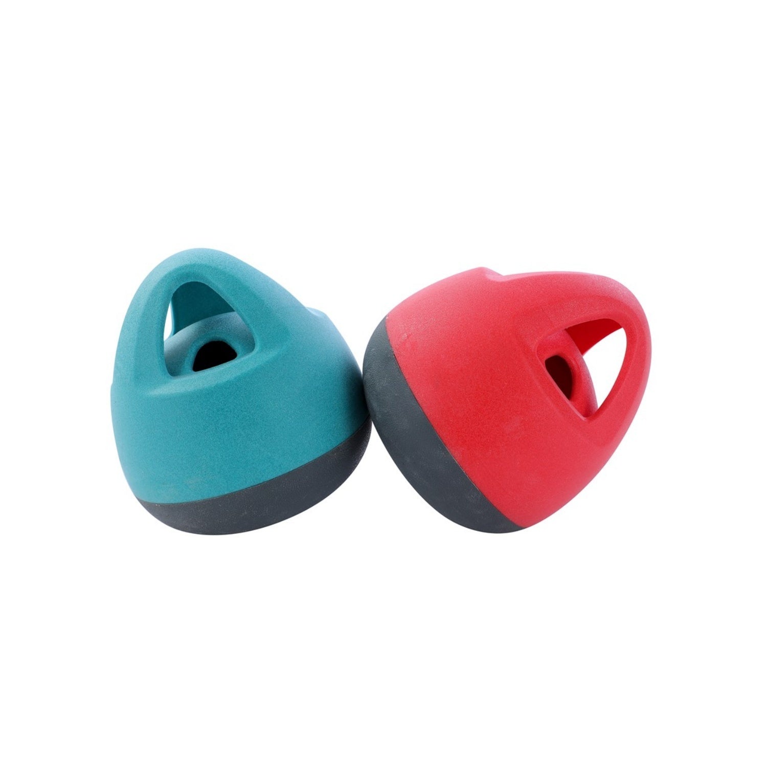 Two dog toys, one blue and one red, on a white background at Pet Servo