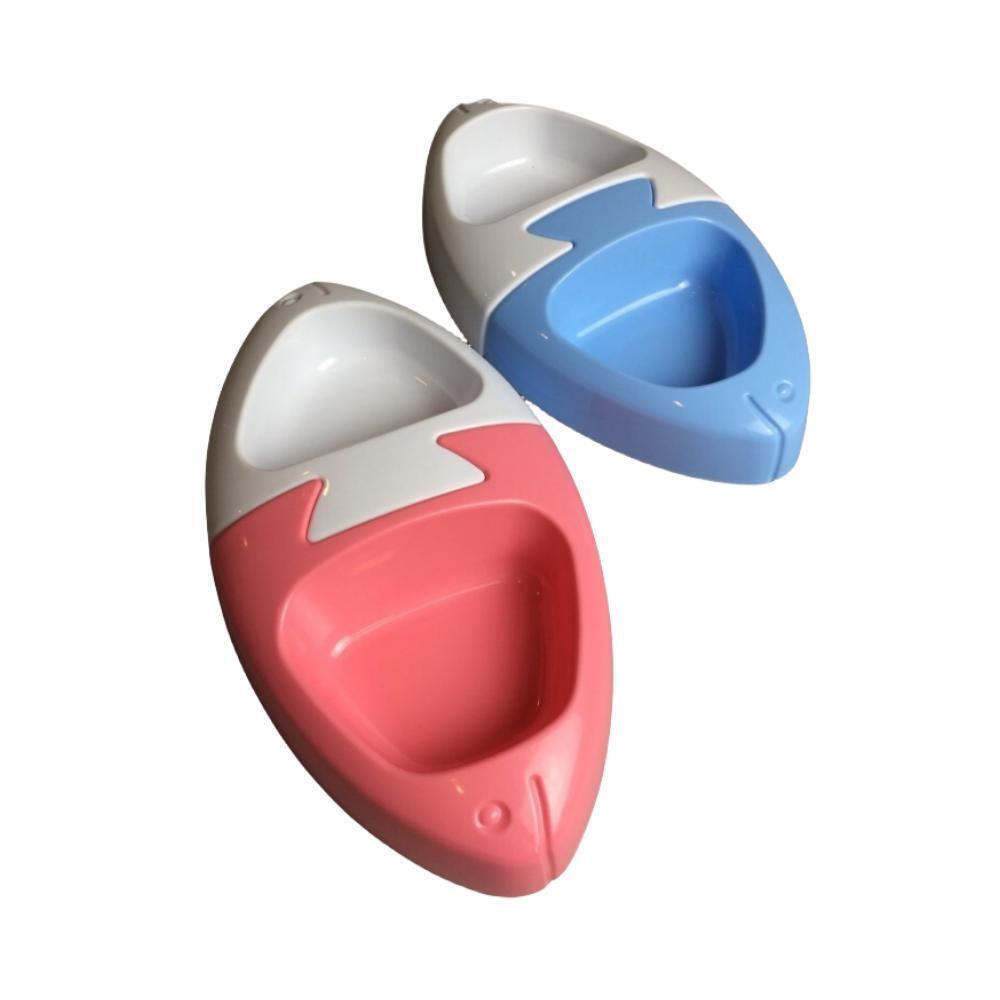 Two colorful plastic urinals, one red and one blue, on a white background at Pet Servo