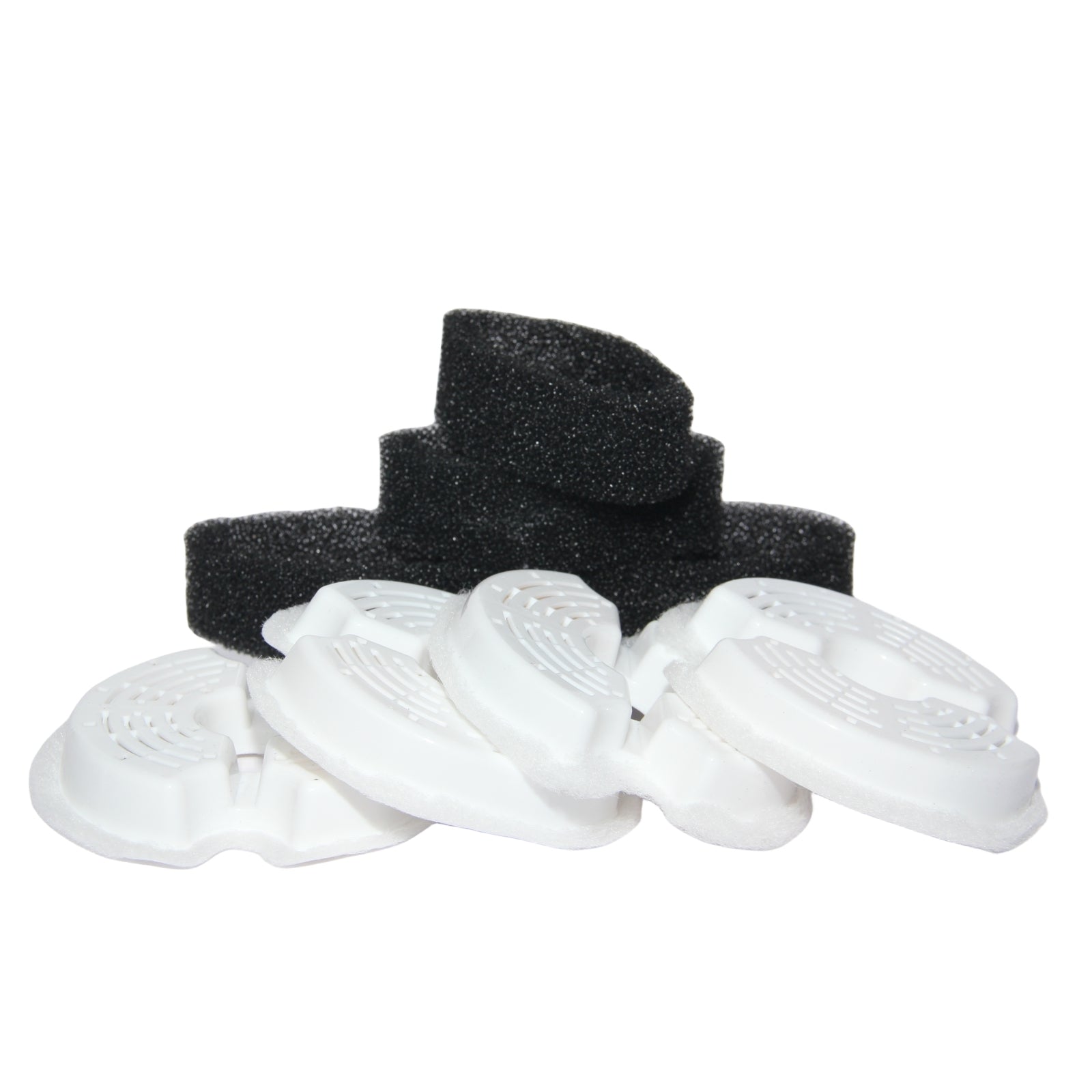Black foam rollers and white plastic handles on a white background at Pet Servo