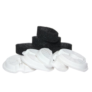 Black foam rollers and white plastic handles on a white background at Pet Servo