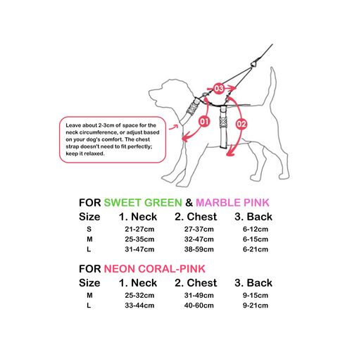 Paw Mate - Banhamsisun Marbel Dog Double-Lined Straps Harness and Lead Set Leash Adjustable No Pull - Pink - Small - petservo