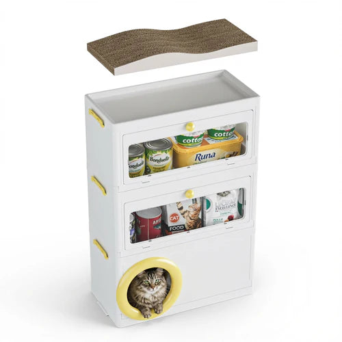 Cat立体窝巢,带有猫粮和猫玩具,设计有猫头洞 at Pet Servo