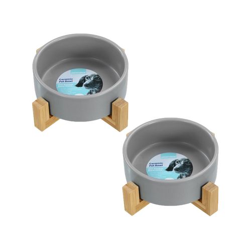 Paws and Claws - 13cm/380ml Ceramic Pet Bowl w/ Bamboo Stand - Assorted - 2x