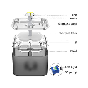 YES4PETS 3L Automatic Electric Pet Water Fountain Stainless Steel