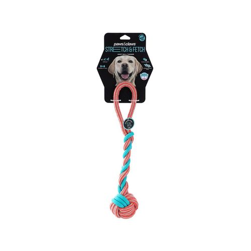 Paws and Claws - 42cm Stretch & Fetch TPR/Braided Rope Knot Ball Tugger - 2PK