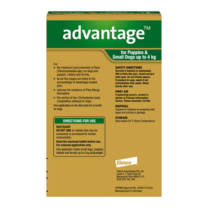 Advantage packaging for puppies and small dogs up to 4 kg with green and yellow design at Pet Servo