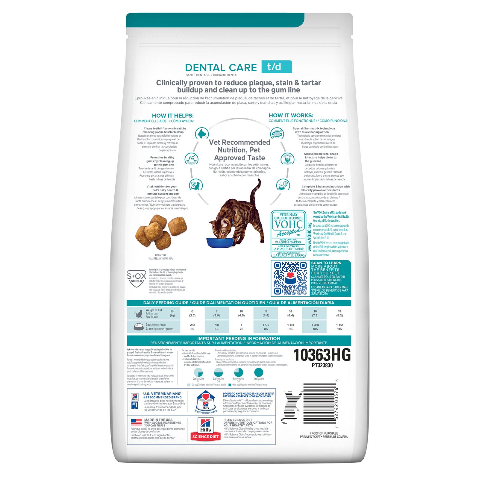 Dog food package with dental care label on a white background