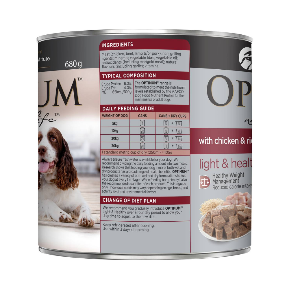 Optimum - Adult Weight Control Wet Dog Food With Chicken & Rice Can 680g - Petservo