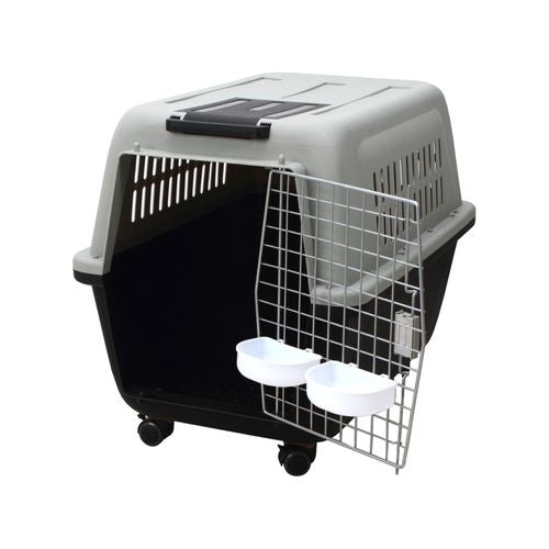 Buy YES4PETS XL Plastic Kennel Carrier with Handle & Wheels Grey_PetServo