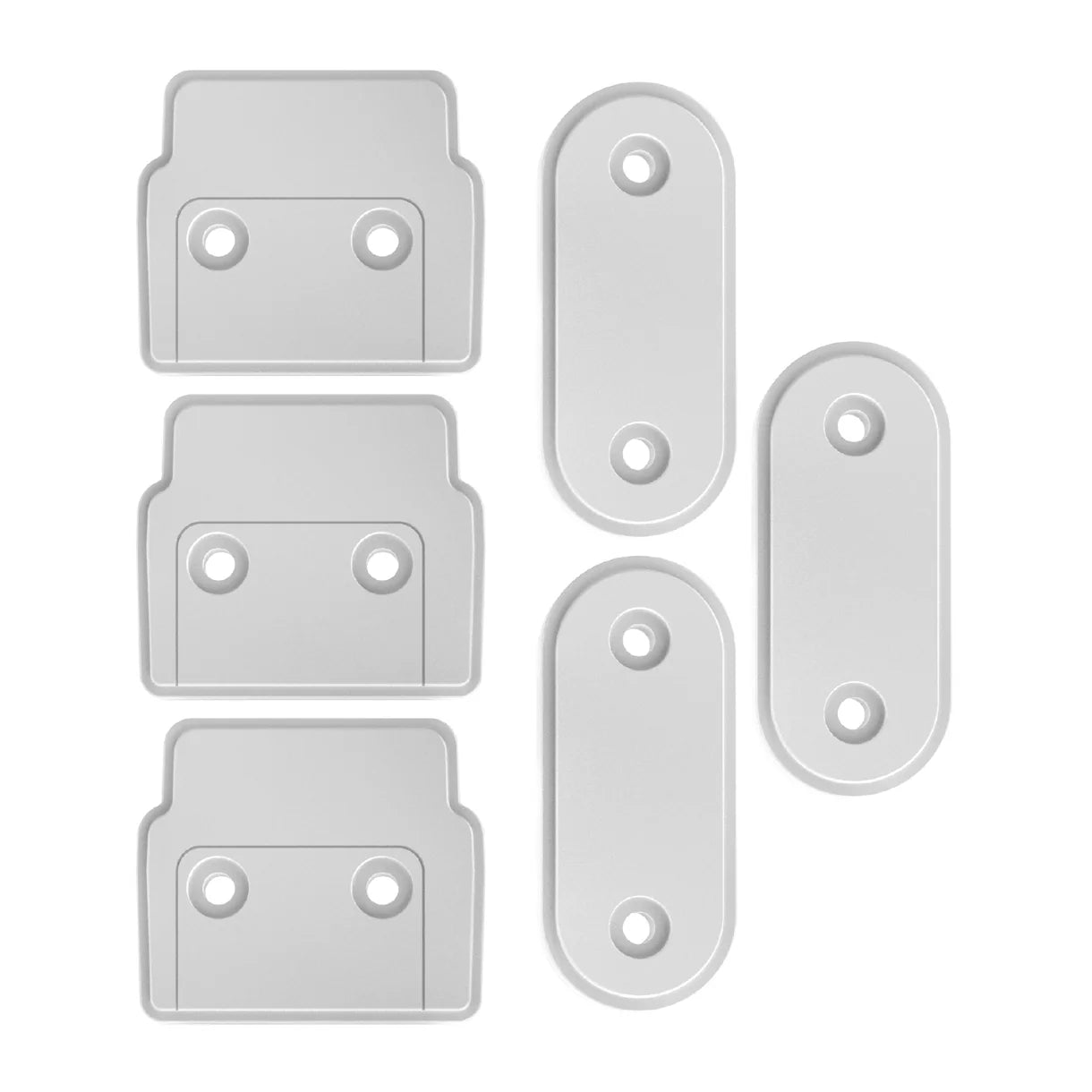 Set of six metallic brackets on a white background