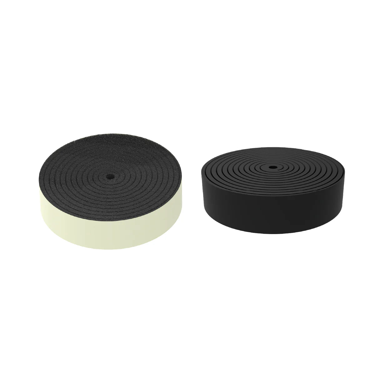 Two rolls of black foam tape on a white background