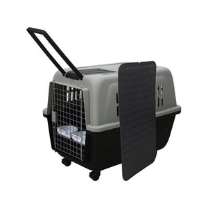 YES4PETS XL Plastic Kennel Carrier with Handle & Wheels Grey_PetServo