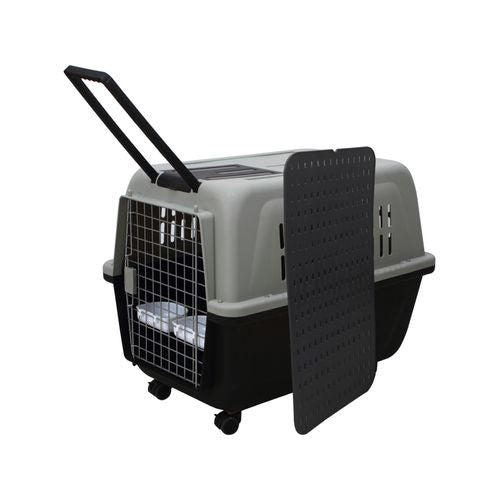 YES4PETS XL Plastic Kennel Carrier with Handle & Wheels Grey_PetServo