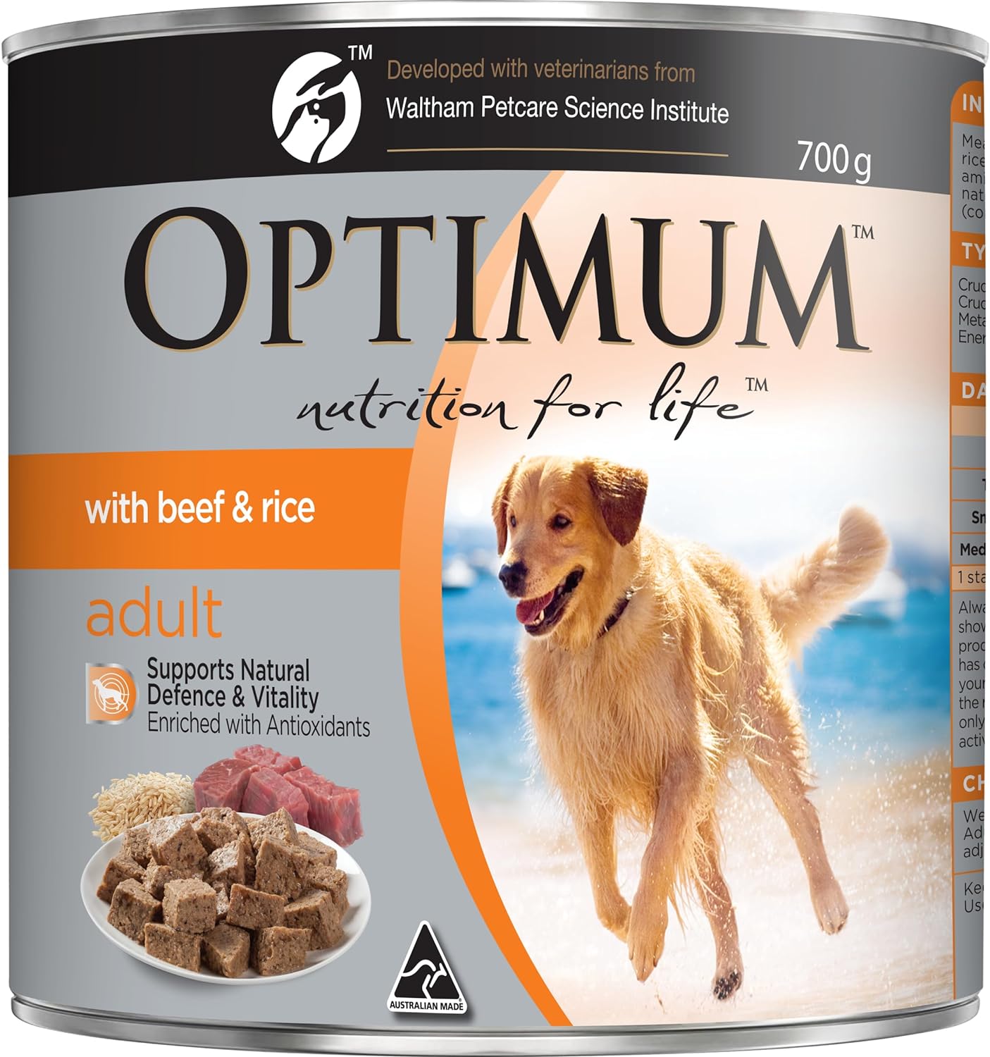 Optimum - Adult Wet Dog Food With Beef & Rice Can 700g - Petservo