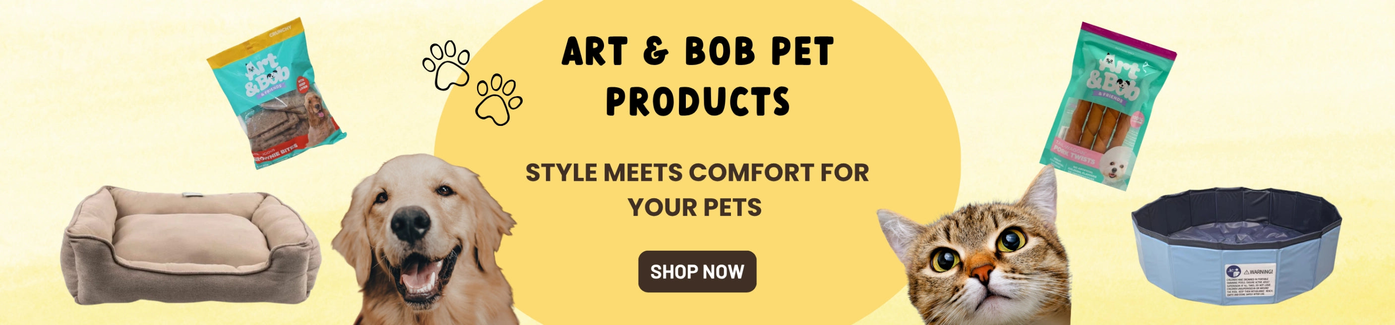 Art & Bob brand banner with product images at Pet Servo