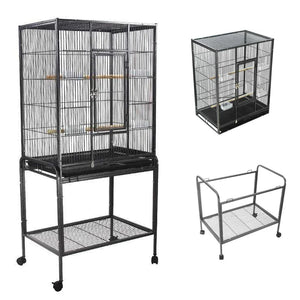 Set of three black bird cages on a white background