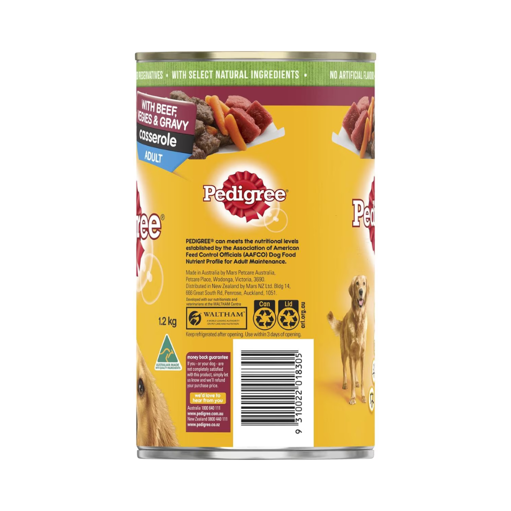 Pedigree - Adult Wet Dog Food With Beef, Vegies & Gravy Casserole Can 1.2kg - Petservo