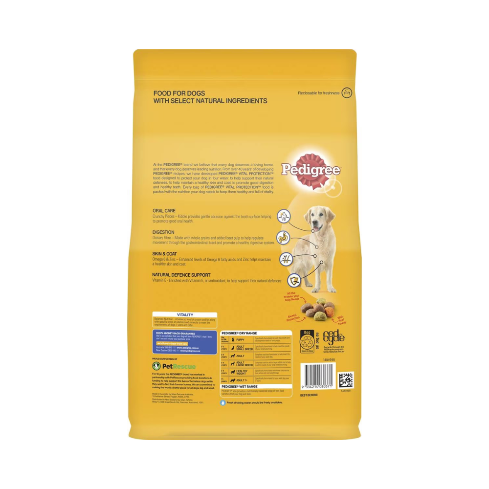 Pedigree - Adult 7+ Years With Real Turkey Dry Dog Food 3kg - Petservo